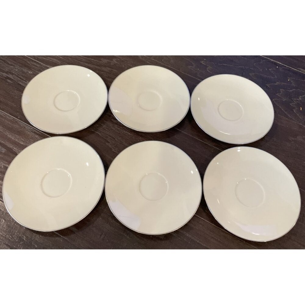 Lenox Olympia Ivory Platinum X303P Saucers Plates Only Set Of 6 USA Vintage MCM